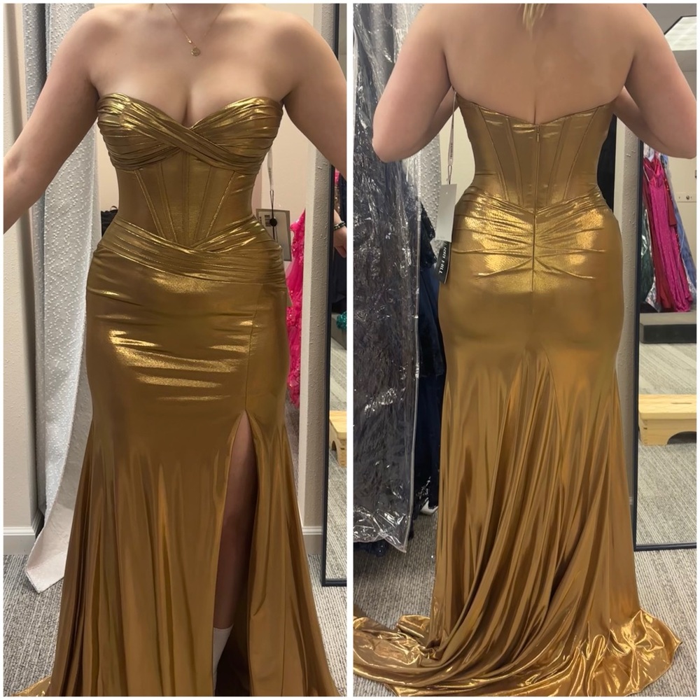 Sherri hill 56085 Gold Strapless prom dress